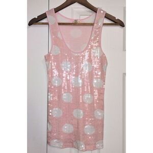 Women's Love Rocks Pink Sequin Tank Top with White Polka Dots
